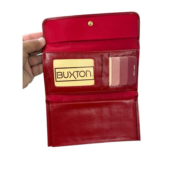Buxton Red Leather Wallet w/ Button Closure and Coin Purse Checkbook - Picture 4 of 7